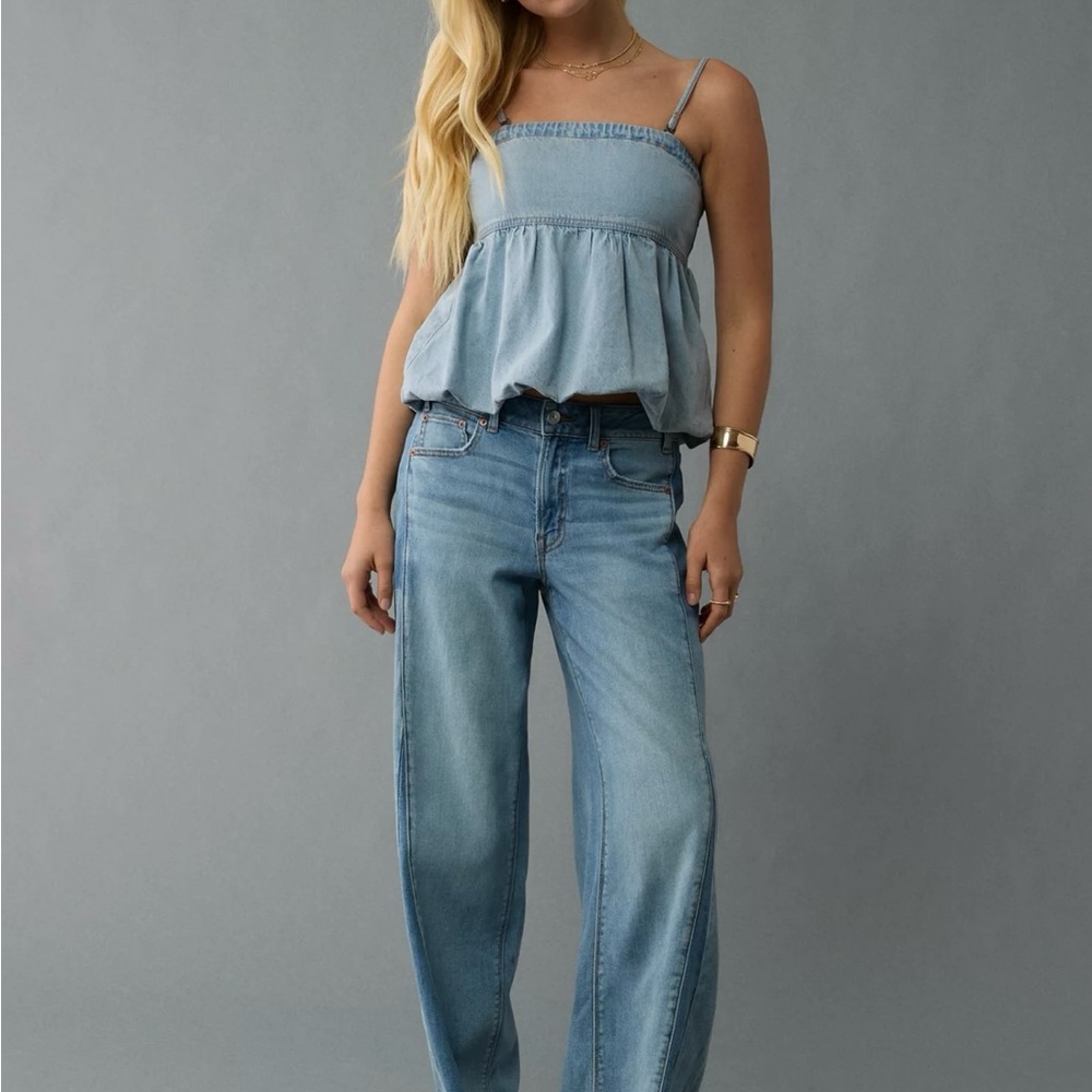 American Eagle Light Wash Denim Bubble Tube Top-NWT- XS